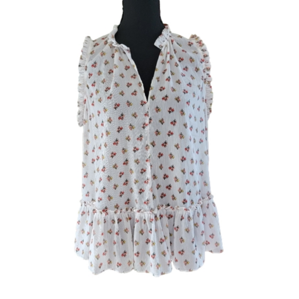 GAP V-Neck Top Floral Ditsy Sleeveless Ruffled Hem Size Large EUC